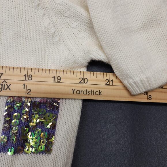 Terazzo Cardigan Sweater Womens Large White Short Sleeve V Neck Sequin Patchwork - Picture 5 of 16